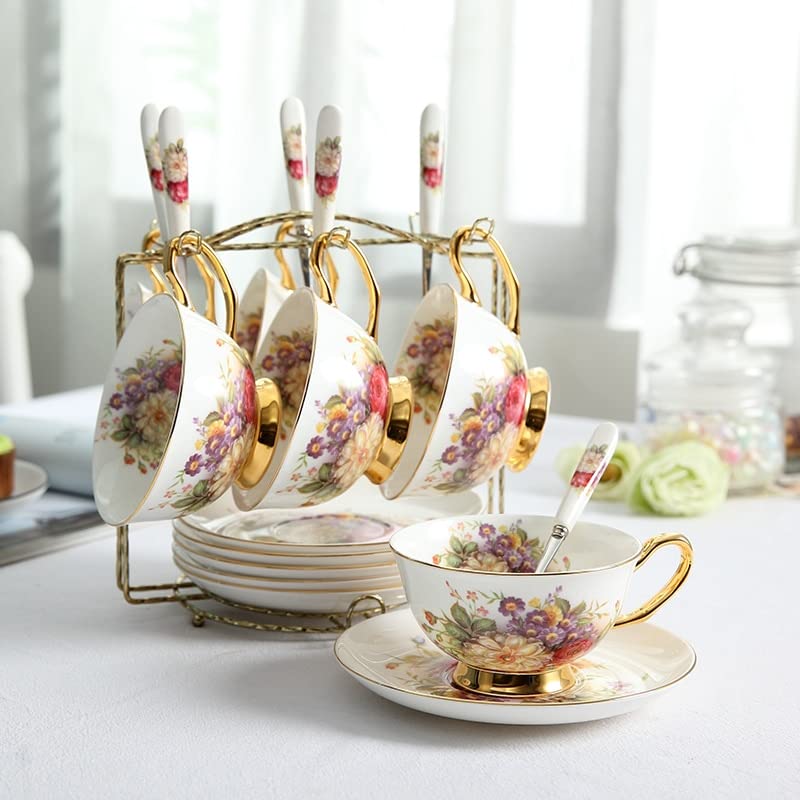 Coffee Mugs Pastoral Floral Bone Tea Cup Saucer Spoon Set 200ml Cafe Ceramic Coffee Cup Elegant Advanced Porcelain Teacup Dropshipping Mug Set