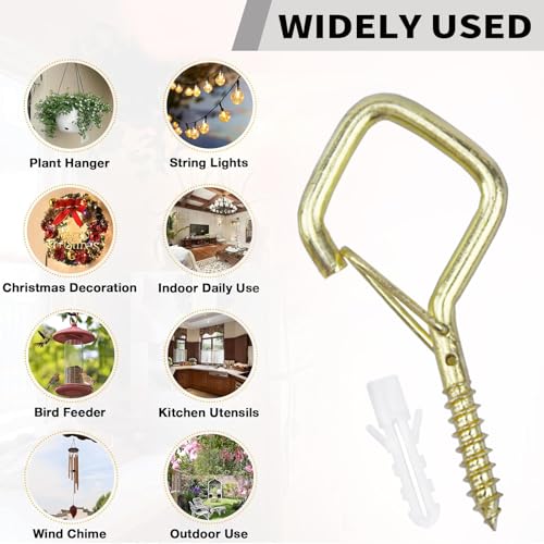 20PCS Eye Screw Hooks for Hanging Heavy Duty with Safety Buckle.Metal Ceiling Hooks for Hanging Plants