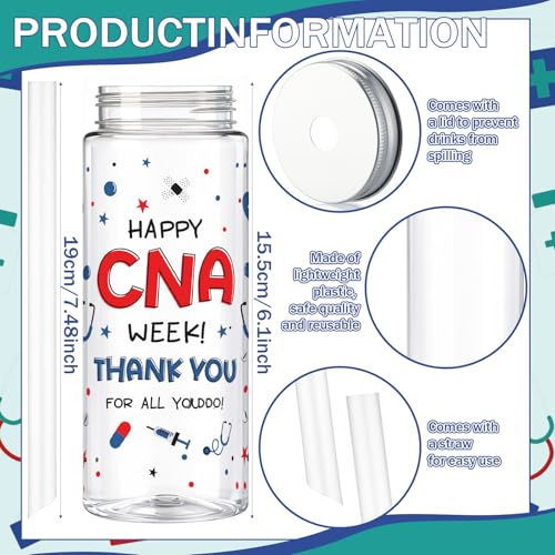 24 Pcs CNA Week Appreciation Gifts 14.2oz Certified Nursing Assistant Thank You Tumbler Cups with Lids and Straws Bulk Happy CNA Week Party Favors Medical Assistant Nursing Student Gifts (24 Count)