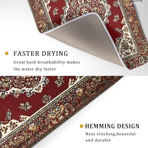 Vintage Boho Dish Drying Mat Antique Tribal Rustic Red Floral Dish Drainer Mats 18"x24" Ethnic Carpet Microfiber Reversible Dish Drying Rack Pad Protector for Kitchen Countertop Decor