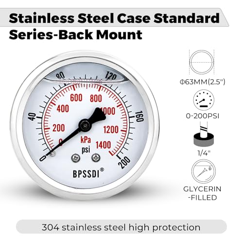 0 200 Psi Glycerin Liquid Filled Low Pressure Gauge