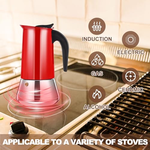 12 Cup Stovetop Espresso Maker Stainless Steel Moka Pot Stove Top Percolator Italian Coffee Makers Capable Mocha Greca Machine Cafe Classic Induction Cookers for Home and Camping 600ml 20oz