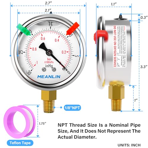 30inHG~0Psi Vacuum Pressure Gauge 1