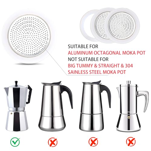 2 Pcs Filter with 3 Pcs Silicone Gasket Seals for 9 Cup Stovetop Espresso Coffee Maker Replacement Parts for DITOSH Aluminium Moka Pot (6 Count)