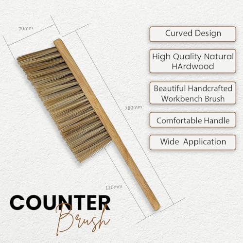 11 in Counter Brush Wood Handle Horsehair Bristle Cleaning Brush