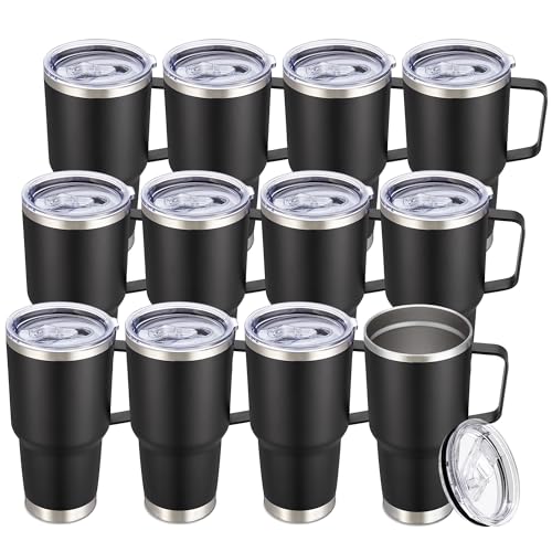 30 oz Stainless Steel Tumblers Bulk with Handle and Lid (12 Count)