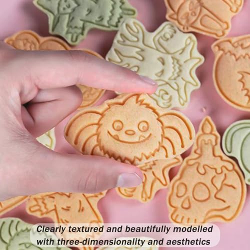 8 Pcs Halloween Cookie Cutters Set Baking Molds 3D Halloween Press type Cookie Cutter for Baking (8 Count)
