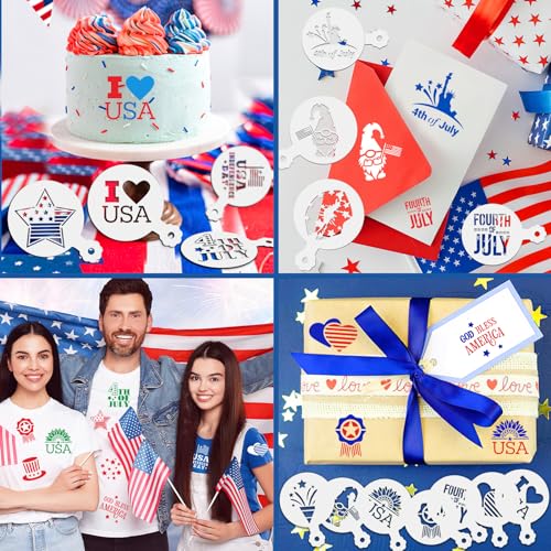 4th of July Cookie Cake Stencils 36 Pieces Reusable Patriotic Mold (36 Count)