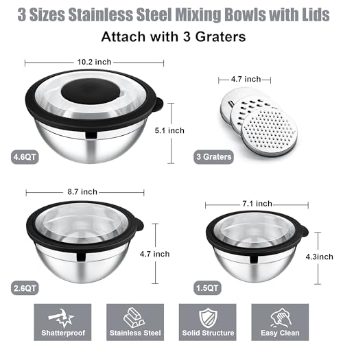 Mixing Bowls with Lids and Graters (3 Count)