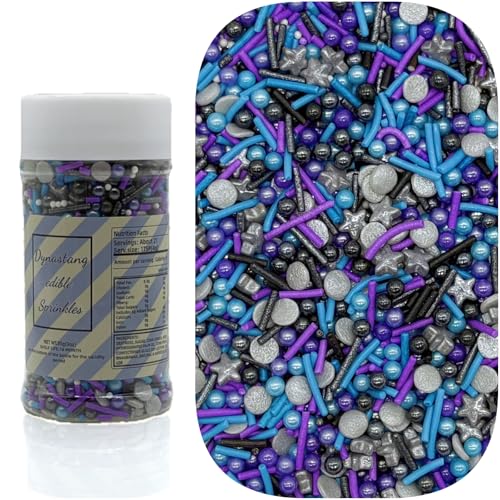 Black & Silver & Blue & Purple Sprinkles Mixed Style Edible Cake Decorations Cupcake Toppers Cookie Perfect for Cakes (3 Ounce)