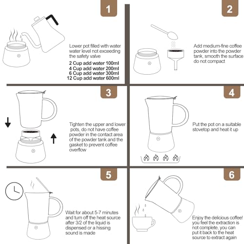 304 Thickened Stainless Steel Uncoated 12 Cup Moka Pot 600ml 20oz
