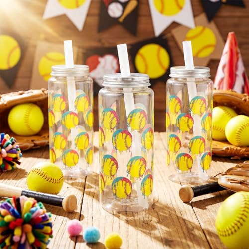 24 Pcs Ice Cream Softball Cups with Lids Straws (12 Count)