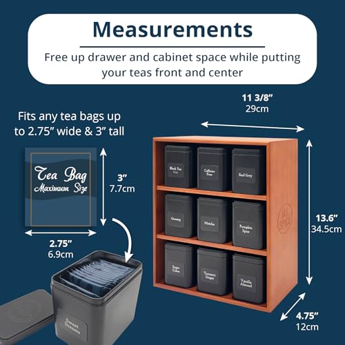 Tea Organizer Rack with 9 Tins & 160 Magnetic Labels