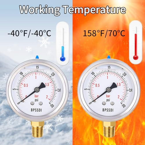 0 30 Psi Glycerin Liquid Filled Low Pressure Gauge