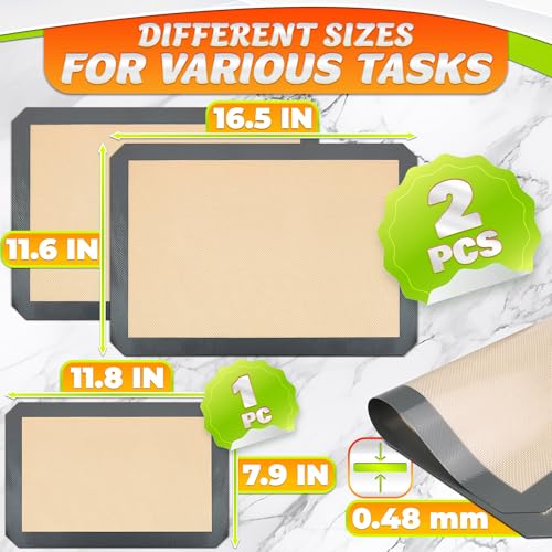 3 Pcs Silicone Baking Mat with Reinforced Edges (3 Count)