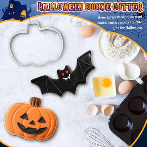 3 Pcs Large Halloween Cookie Cutters Set 7.5 Inch Extra Large Pumpkin Bat Ghost Shapes Stainless Steel Metal Giant Cookie Cutters Molds for Halloween Day Baking Party Kitchen Accessories (3 Count)