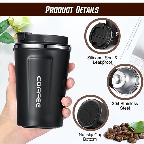 4 Pcs 13 oz Travel Coffee Mug Insulated Reusable Coffee Cups with Leakproof Lid Stainless Steel Portable Tumbler for Keep Hot or Ice Milk Tea