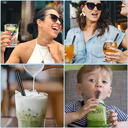 4 Pack Black 0.4" Wide Bore Reusable Stainless Steel Smoothie Straws (4 Count)