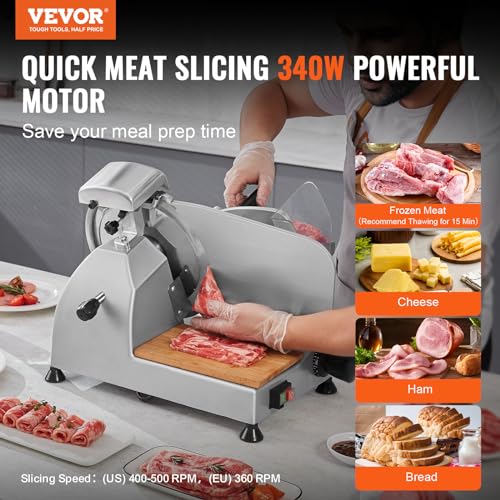 Meat Slicer 340W Electric Deli Food Slicer with 10" SUS420 Stainless Steel Blade and Built