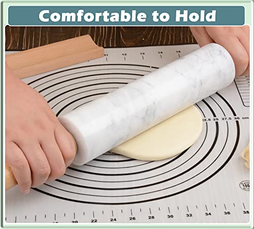 Marble Rolling Pin with Wooden Cradle Thick Handle Set for Baking