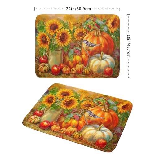 Vintage Fall Autumn Dish Drying Mat 18"x24" Large Rustic Pumpkin Sunflower Bird Dish Drainer Mats Thanksgiving Farmhouse Reversible Dish Drying Pad for Kitchen Countertop Dining Room