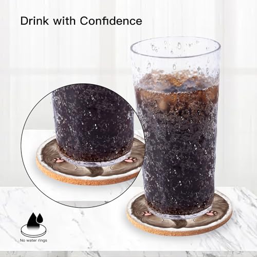 Cork Coasters for Drinks Absorbent Non Slip 12pcs 4 Inch Sleepy Cat (12 Count)