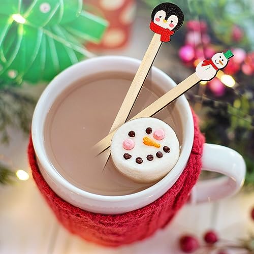 100 Pcs Vibrant Style Christmas Wooden Coffee Stir Sticks
