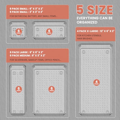Large Clear Plastic Drawer Organizer 28 Pack (28 Count)