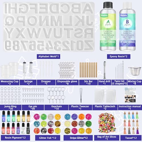 IGaitey Epoxy Kit with Reverse Alphabet Molds for Keychain Pendant (6.6 Ounce)