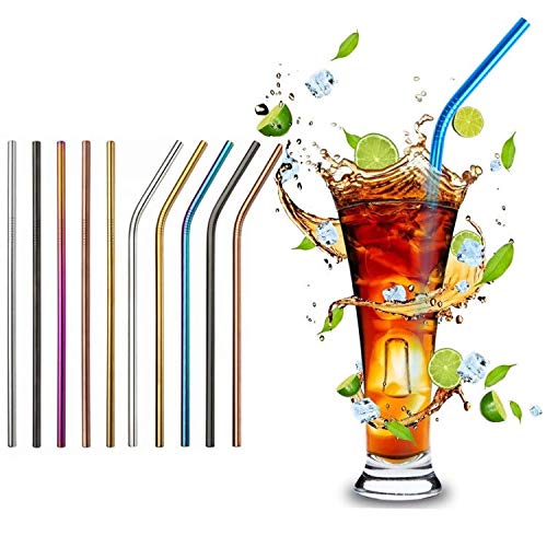 Reusable Metal Straws 50Pack.Ultra Long 10.5”Gold Color Stainless Steel Drinking Straws in Bulk For Wholesale.265x6mm Straight Curved Straws for 20 (50 Count)