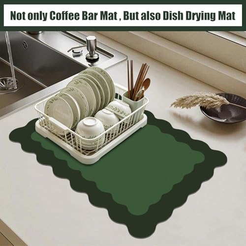 Green Scalloped Coffee Mat for Countertop Coffee Bar Mat Matt