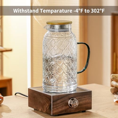 2 PACK Glass Pitcher with Bamboo Lid