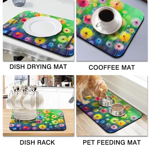 Dish Drying Mat for Kitchen Counter 20x12in Washable Quick Dish Drying Pad Rubber Backed Absorbent Draining Mat Fit Kitchen Counter