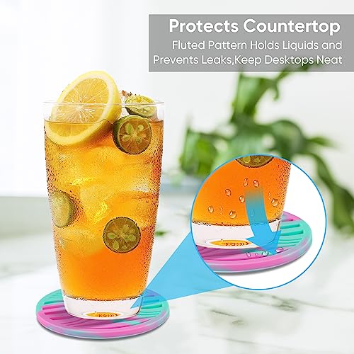 6 Pack Rubber Drink Coasters Plastic Coaster with Holder
