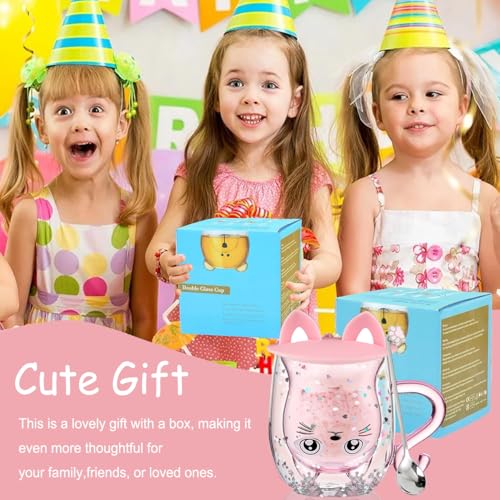 Gifts for Women Cat Gifts Double Walled Glass Coffee Latte Cup Cute Stuff Cat Mug Gifts for Her Christmas Stocking Fillers
