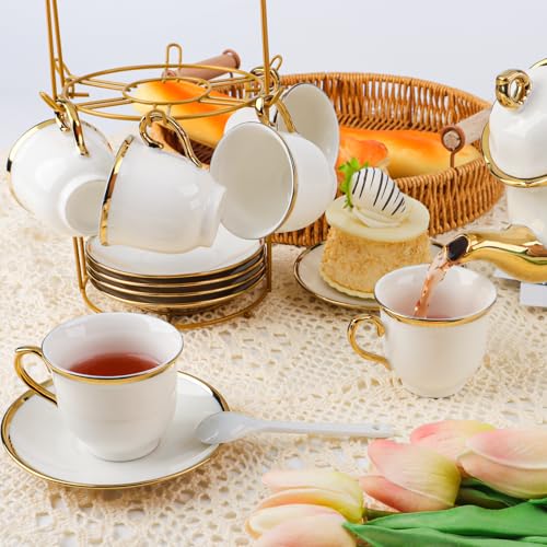 Porcelain Tea Set European Ceramic Tea Cup Saucer Gift Sets for Party (20 Count)