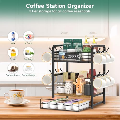 Coffee Bar Organizer Station Shelf Mug Holder