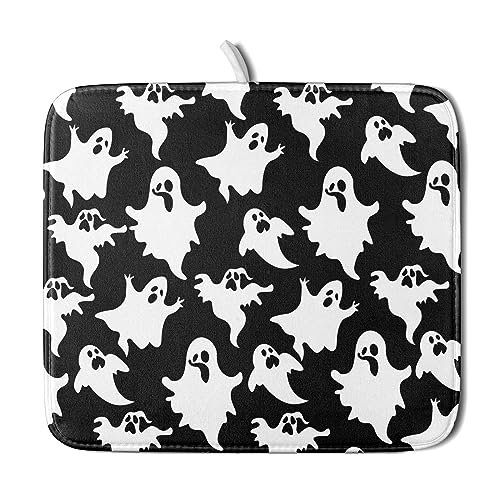 Halloween Bat Ghosts Dish Drying Mat for Kitchen Counter