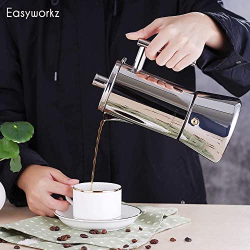 Diego Stovetop Espresso Maker Stainless Steel Italian Coffee Machine Maker 4Cup 6.8 oz Induction Moka Pot