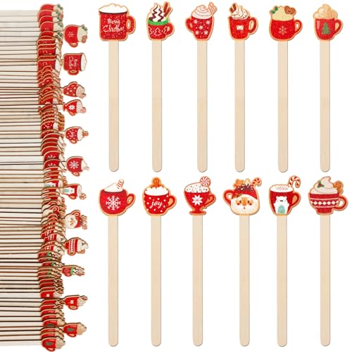 120 Pcs Christmas Hot Chocolate Cup Coffee Stir Sticks Wooden (120 Count)