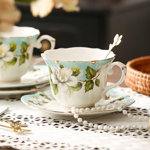 Country Roses Bone China Tea Cup and Saucer Set (6 Count)