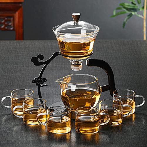 Lazy Kungfu Glass Tea Set Semi Automatic Drip Rotating with Infuser Glass Teapot Set
