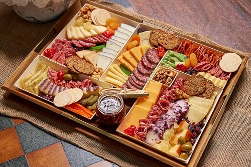 Curate Medium Acacia Wood Serving Tray with Handles for Coffee Table