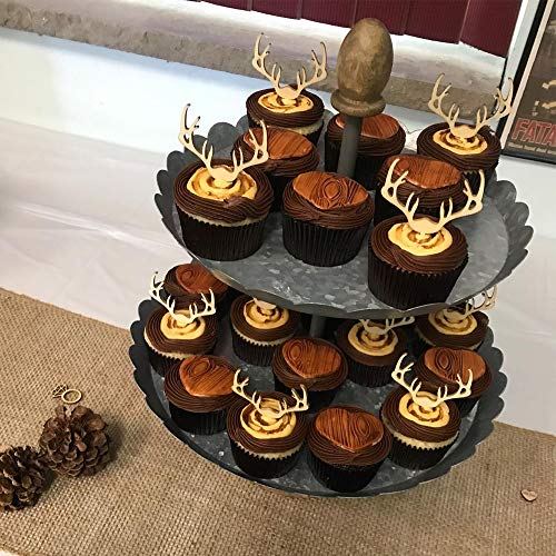 Deer Cupcake Toppers Wooden Baby Shower Woodland Antler Cake Picks Party Decorations Wedding Hunting Boho Rustic Country Birthday Party Supplies Set of 24 (24 Count)