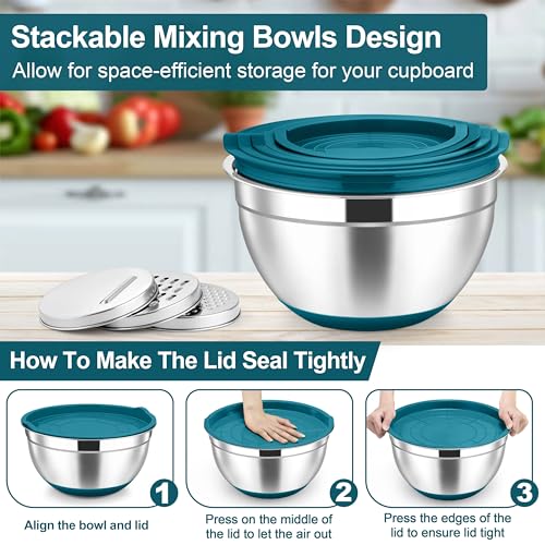 Mixing Bowls Stainless Steel Salad Bowl with Lid & Graters (6 Count)