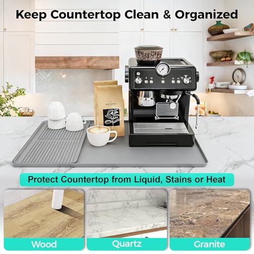 2-in-1 Coffee Mat & Dish Drying Mat Coffee Bar Mats for Countertop [Clean & Organized] Coffee Matt for Counter Silicone Coffee Tray Espresso Mat Coffee Station Mat Espresso Coffee Maker Machine Mat