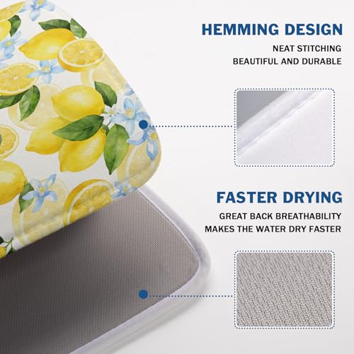 Lemon Dish Drying Mat 18x24 Inch Absorbent Reversible Summer Drying Mat Floral Lemon Fruits Dish Drying Rack Mat Yellow Summer Themed Dish Drainer Mat for Kitchen Counter Coffee Bar