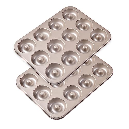 Non-Stick 12-Cavity Donut Pans, Dount Mold Cake Pan Doughnut Bakeware for Oven Baking (Champagne Gold)