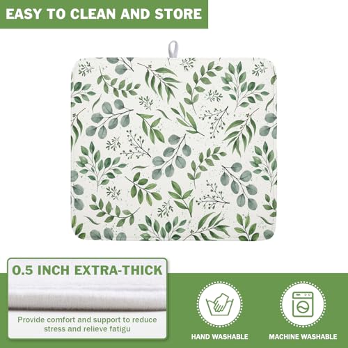 Sage Green Dish Drying Mat 16x18 In Absorbent Reversible Eucalyptus Leaves Plant Drying Mat Green Plant Dish Drying Rack Mat Spring Summer Themed Dish Drainer Mat for Kitchen Counter Coffee Bar