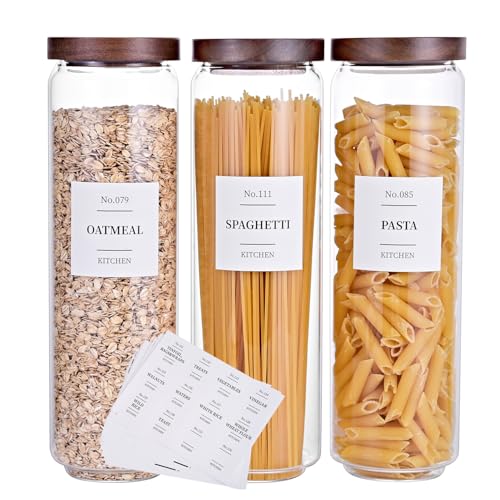 Glass Pantry Storage Jars with Acacia Airtight Lid (3 Count)